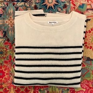 Reformation Recycled Cashmere Crewneck Sweater XL White-Black Stripe